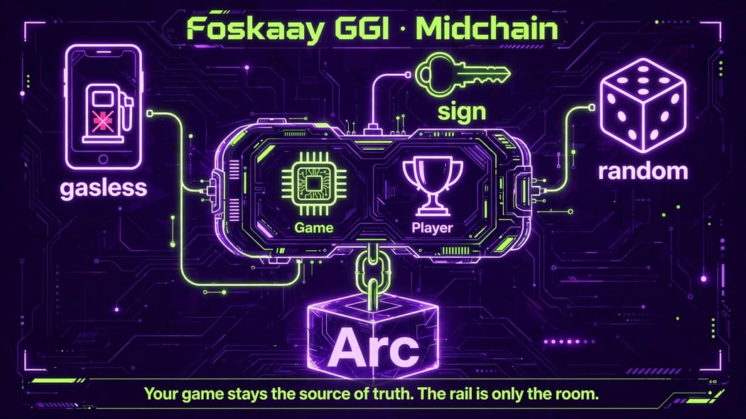 Foskaay GGI midchain on Arc: open a session, play free inside, settle once